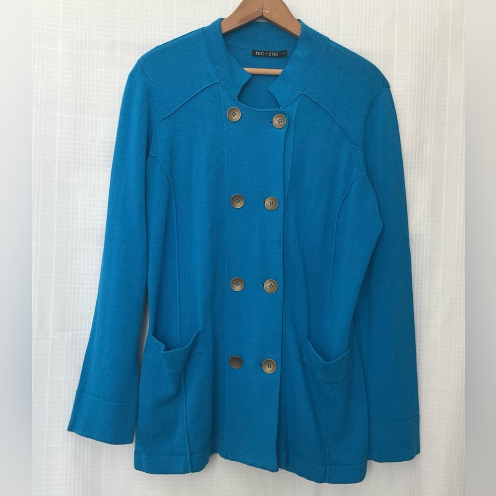 NIC+ZOE Blue Sweater double button front Cardigan